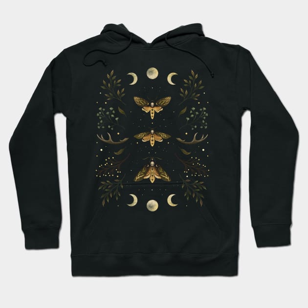 Death Head Moths Night Hoodie by Episodic Drawing